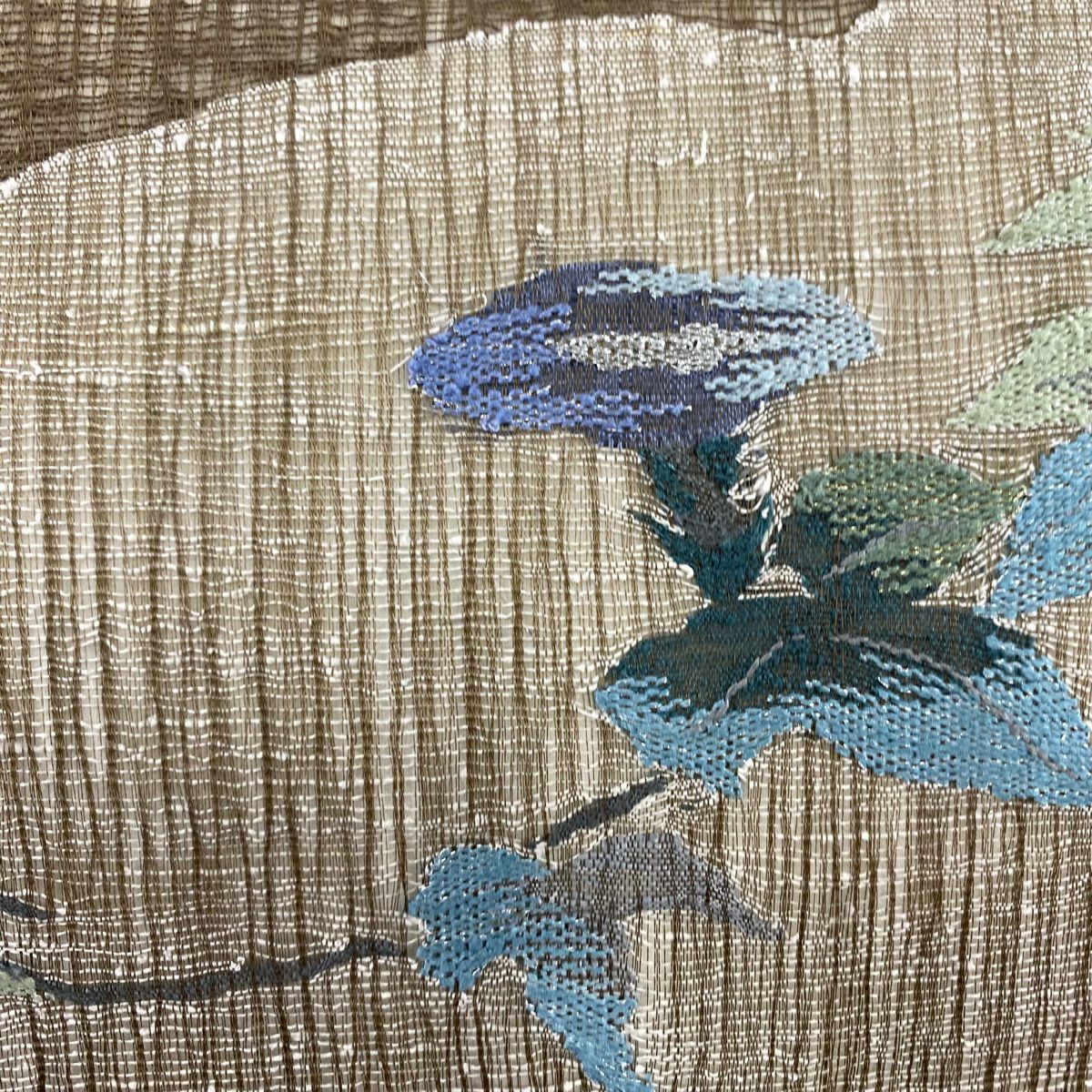 名古屋帶 秀品級 夏帶 草花紋紋 金銀彩 茶 純蠶絲