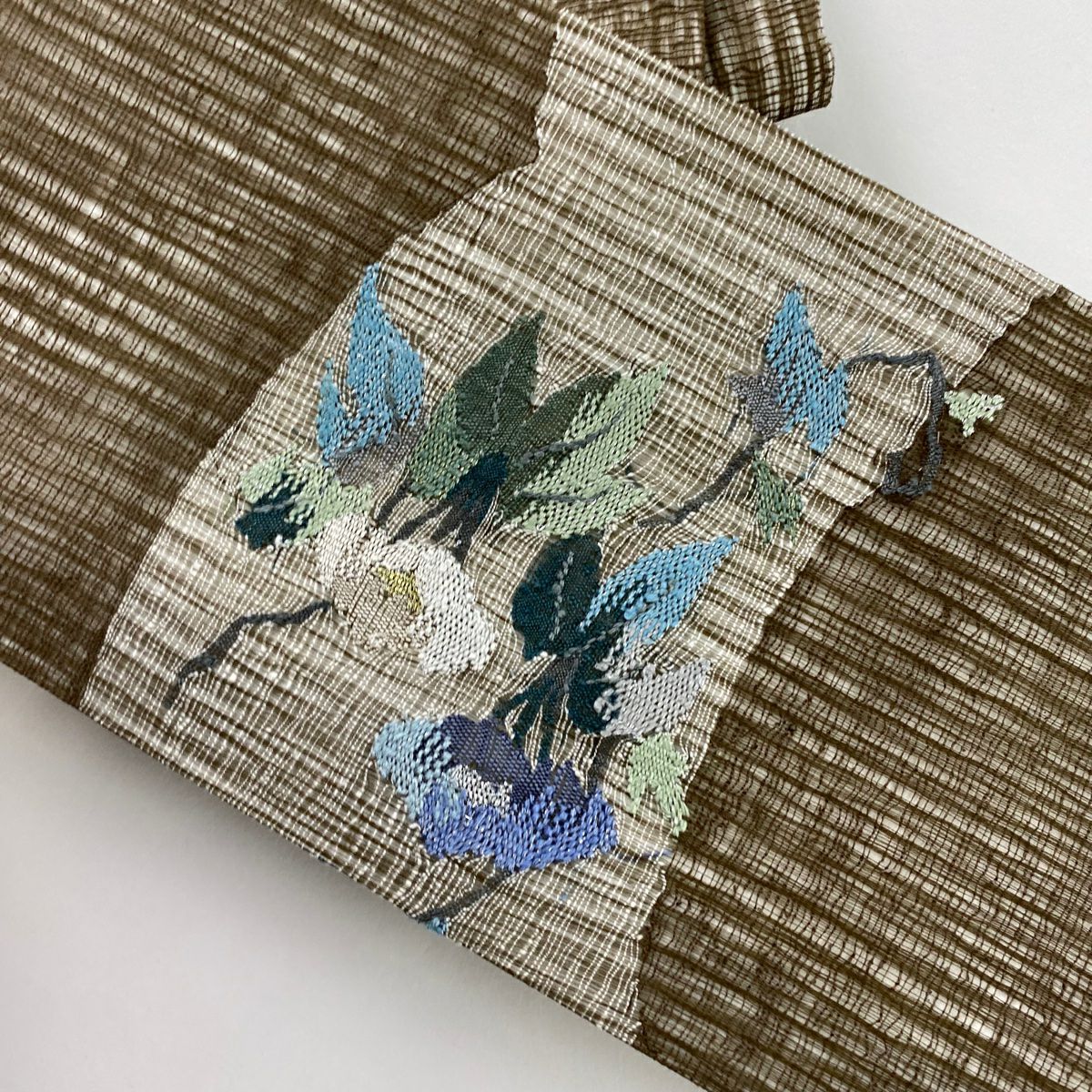 名古屋帶 秀品級 夏帶 草花紋紋 金銀彩 茶 純蠶絲