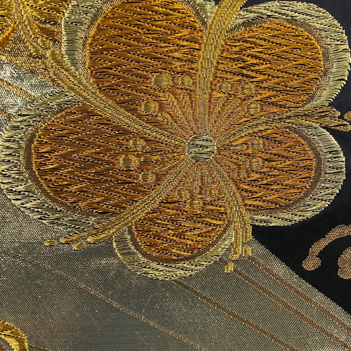 【美品】 袋帶 秀品級 梅花 波頭 金絲 金金箔 朱 紅 六通 純蠶絲