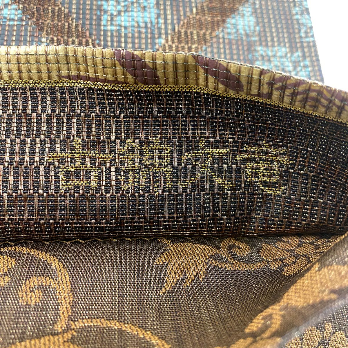 【美品】 袋帶 秀品級 笹蔓 草花紋 金糸 茶 六通 純蠶絲