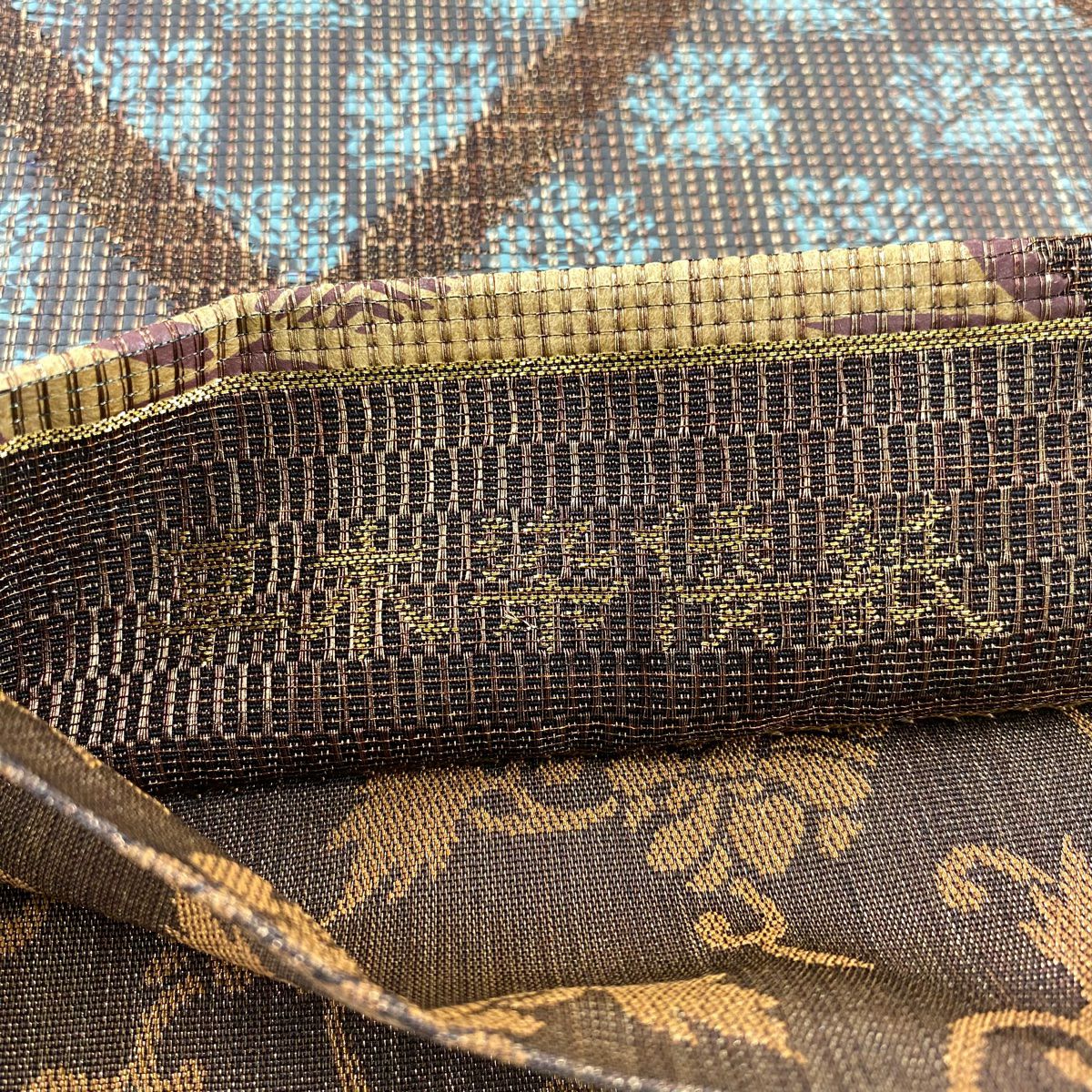 【美品】 袋帶 秀品級 笹蔓 草花紋 金糸 茶 六通 純蠶絲
