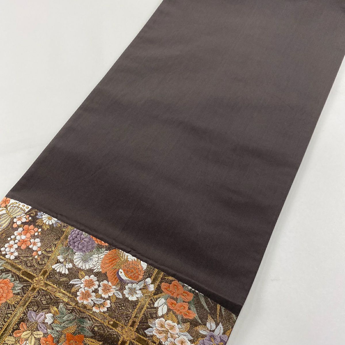 【美品】 袋帶 秀品級 鴛鴦 花丸紋 金金箔 刺繡 金 六通 純蠶絲