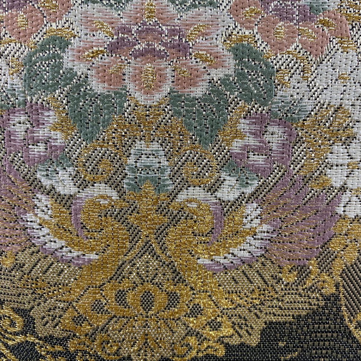 【美品】 袋帶 秀品級 華紋 花鳥 金銀絲 金色 六通 純蠶絲
