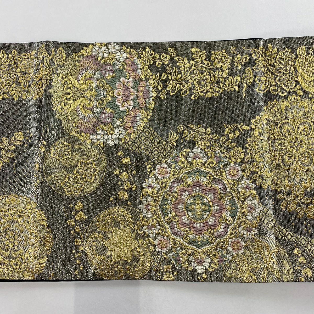【美品】 袋帶 秀品級 華紋 花鳥 金銀絲 金色 六通 純蠶絲