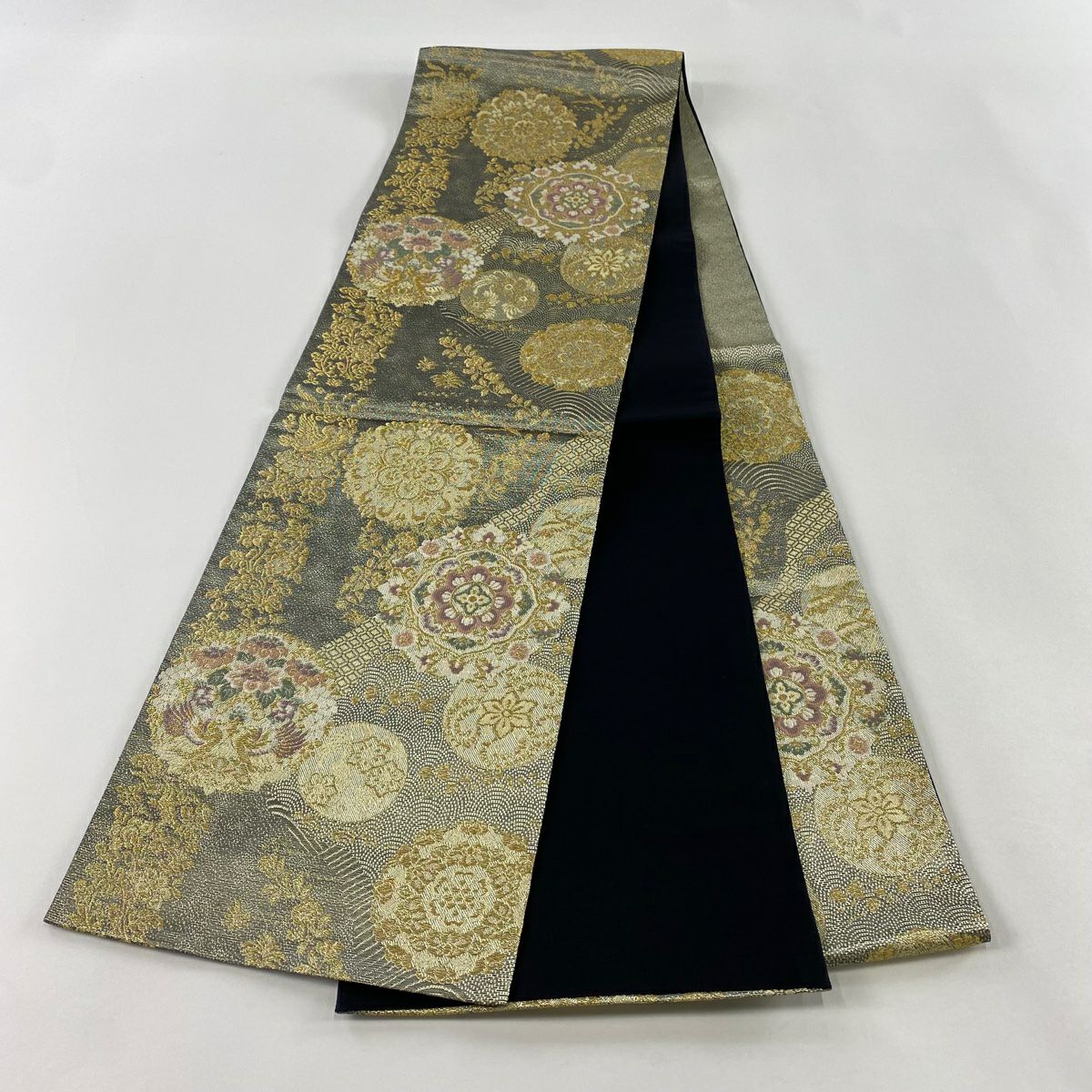 【美品】 袋帶 秀品級 華紋 花鳥 金銀絲 金色 六通 純蠶絲