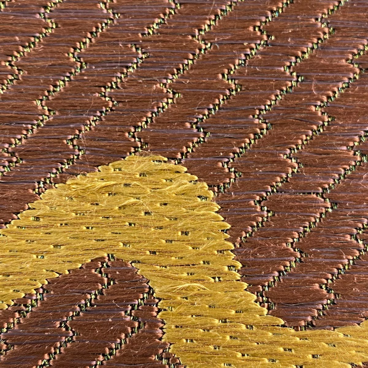 袋帶 優品級 唐草紋 幾何刺繡 金絲 綠 六通 純蠶絲
