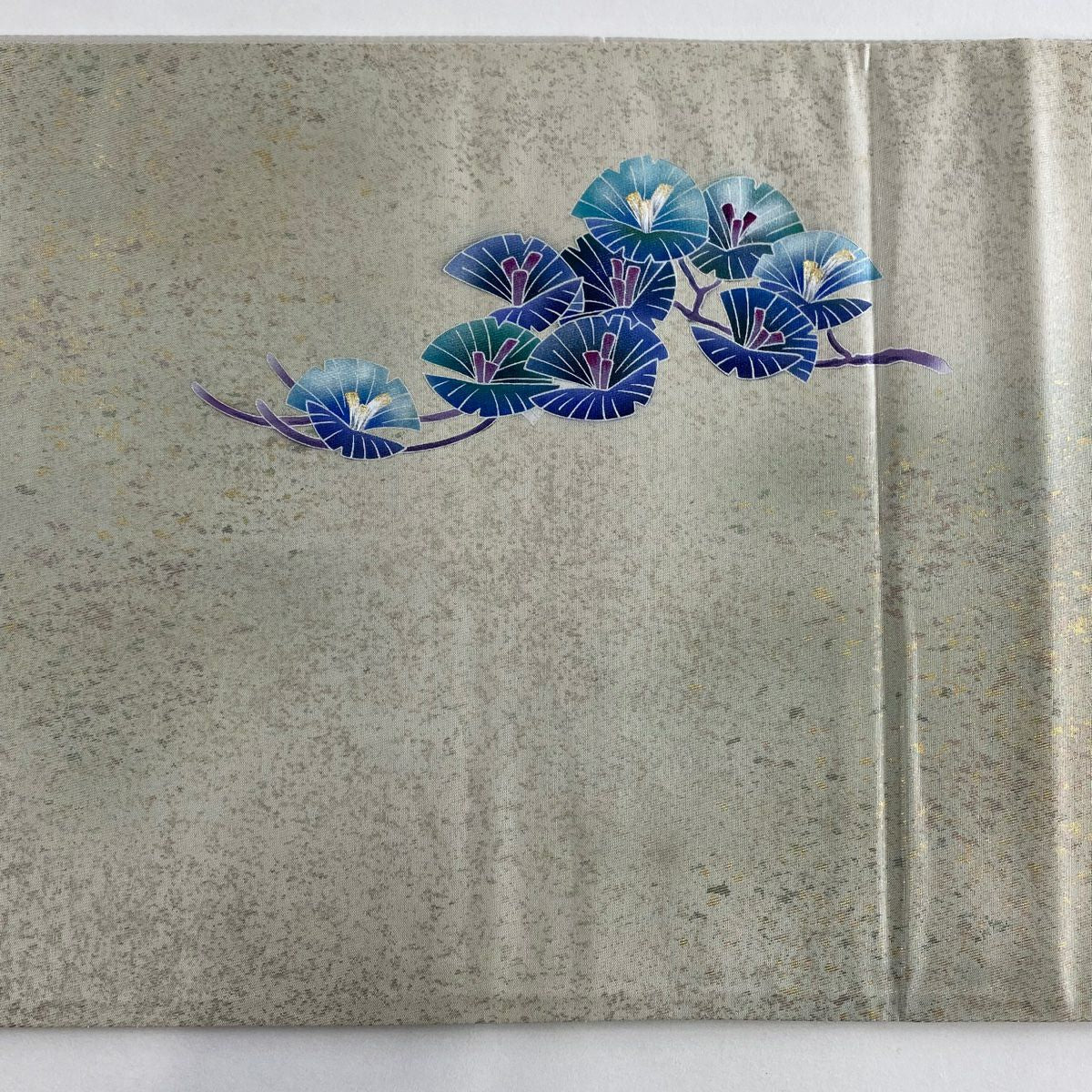 【美品】 袋帶 秀品級 若松樹 金銀彩 金金箔 灰 深藍色 お太鼓柄 純蠶絲