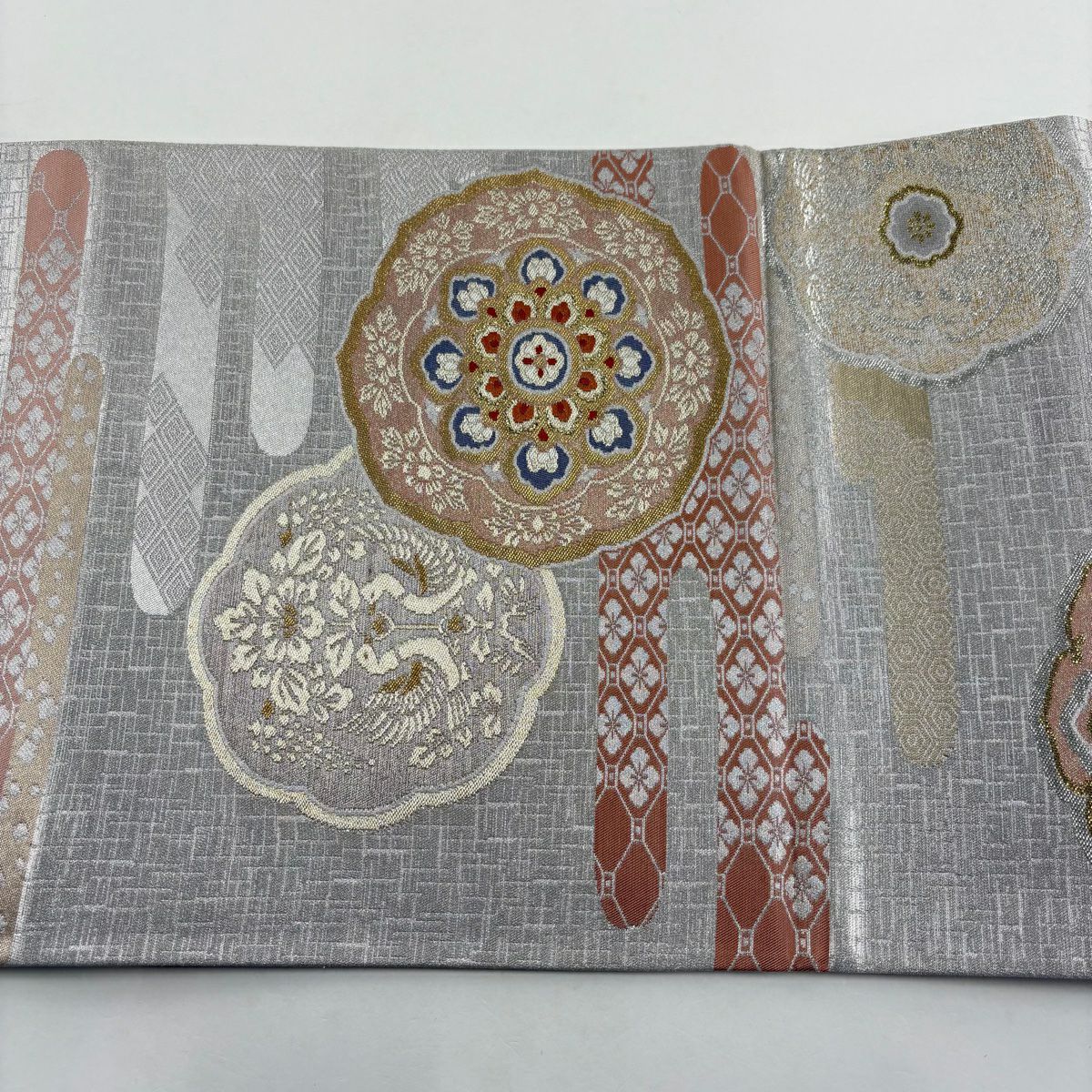 【美品】 袋帶 秀品級 關西仕立 華紋 ヱ霞 金銀彩 金金箔 銀 六通 純蠶絲