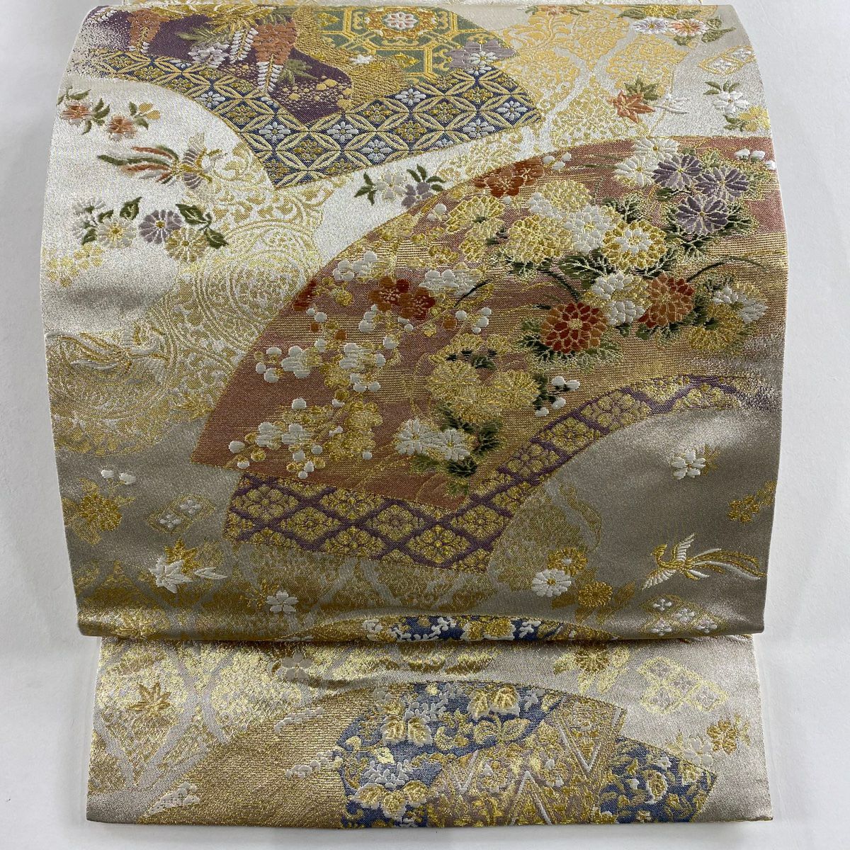 袋帶 秀品級 扇子面 菊花花 金金箔 金絲 金色 六通 純蠶絲