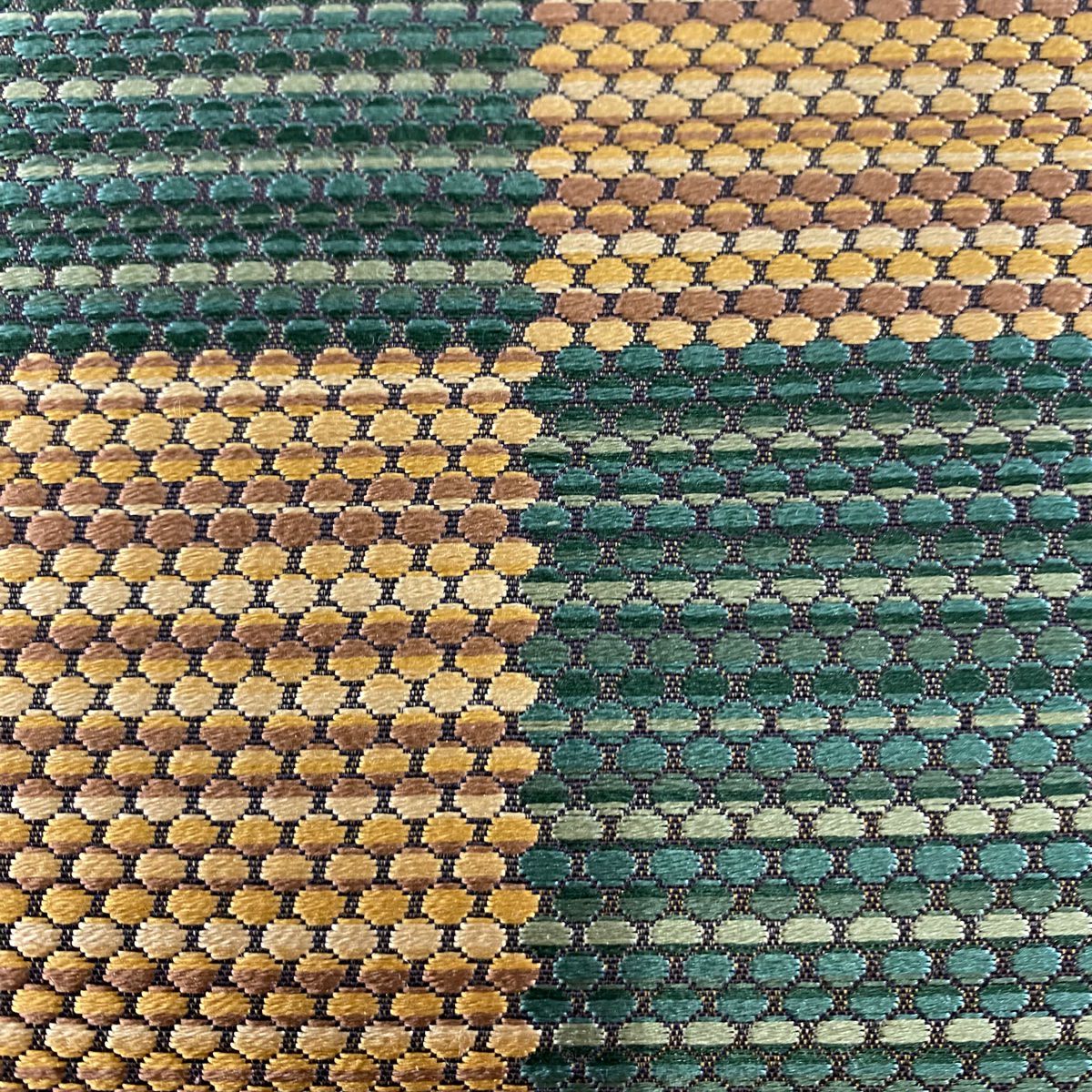 【美品】 袋帶 秀品級 市松樹 幾何圖案 刺繡 綠 六通 純蠶絲