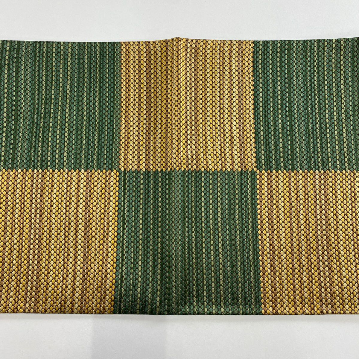 【美品】 袋帶 秀品級 市松樹 幾何圖案 刺繡 綠 六通 純蠶絲