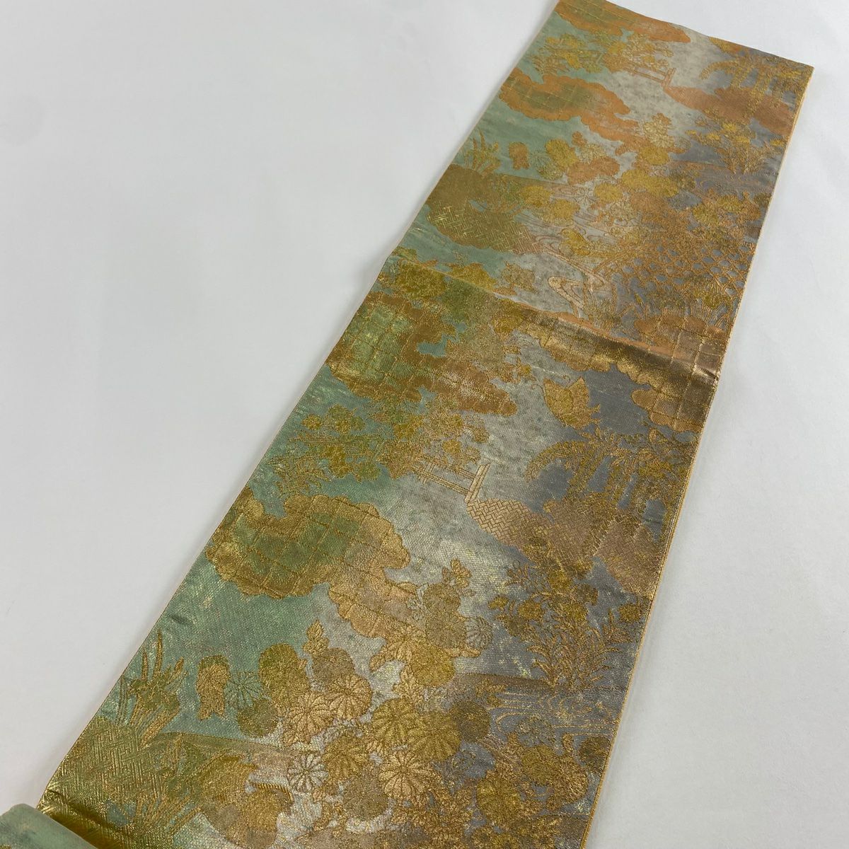 袋帶 秀品級 花鳥 蝶 螺鈿 金金箔 銀 純蠶絲