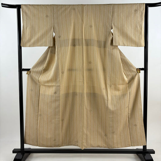 小紋 身長155.5cm 袖長63cm S 雙層 縱條紋 鶏頭 金絲 淺茶 純蠶絲 名品級