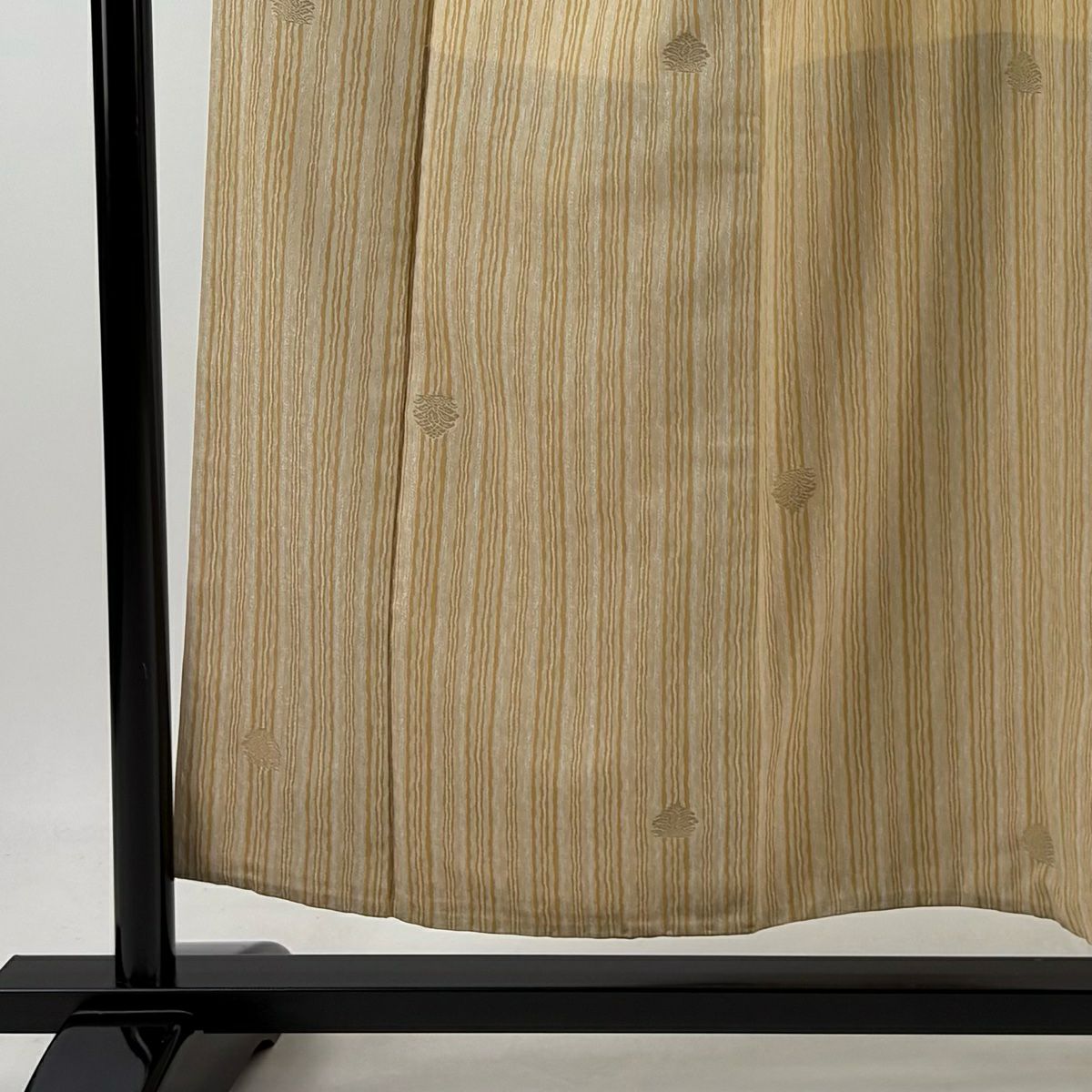 小紋 身長155.5cm 袖長63cm S 雙層 縱條紋 鶏頭 金絲 淺茶 純蠶絲 名品級