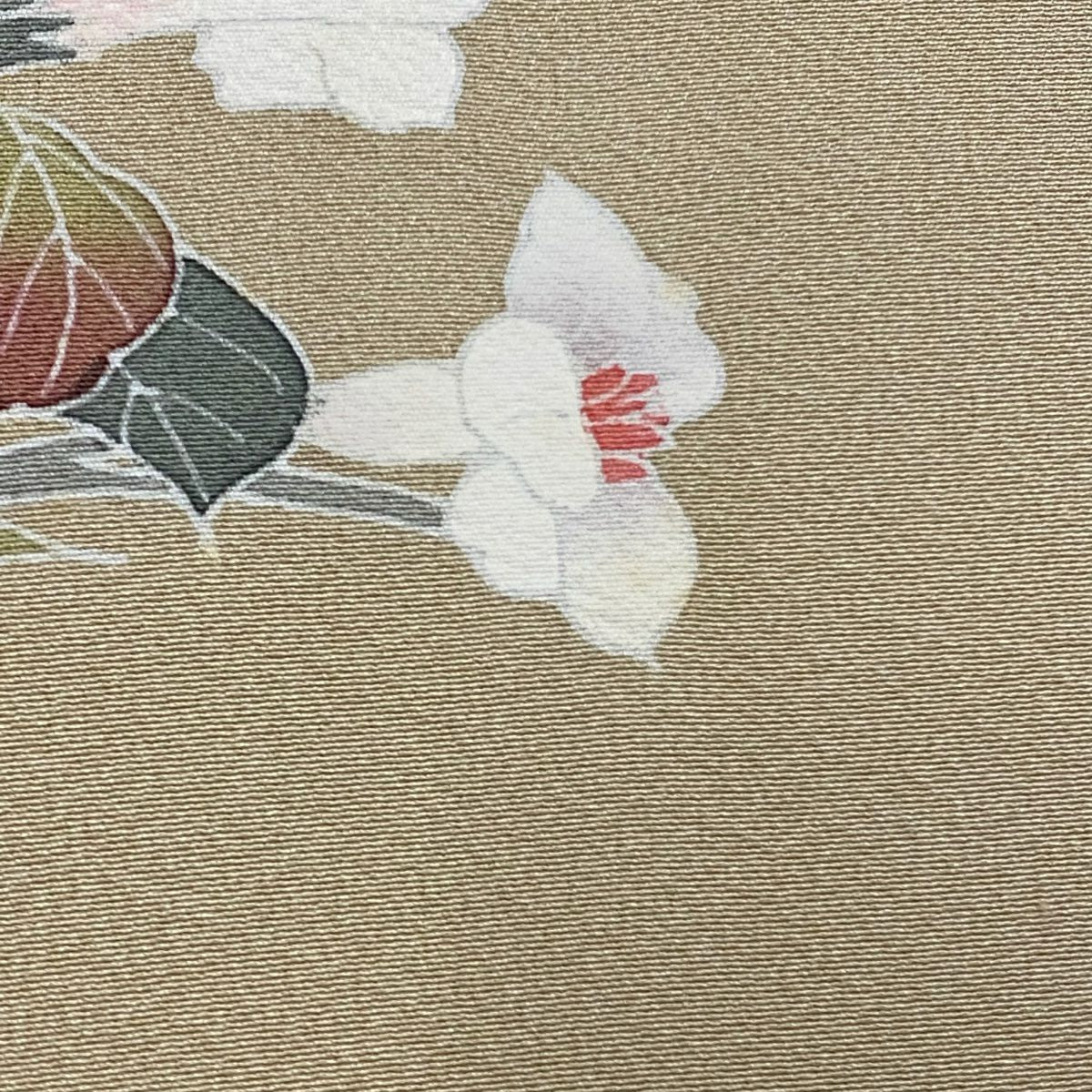 【美品】 付下 身長154cm 袖長61.5cm S 雙層 百貫達雄 落款あり 葉與果 草花紋紋 漸層 米色 純蠶絲 名品級 一個紋