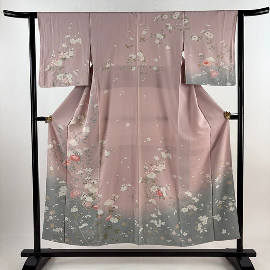 訪問服 身長152cm 袖長62cm S 雙層 牡丹 菊花 漸層 粉紅 純蠶絲 名品級