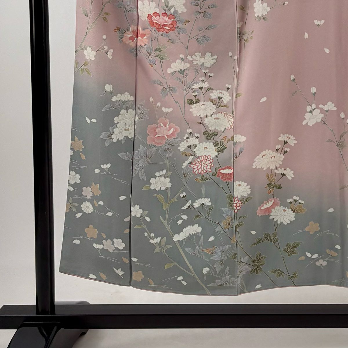 訪問服 身長152cm 袖長62cm S 雙層 牡丹 菊花 漸層 粉紅 純蠶絲 名品級