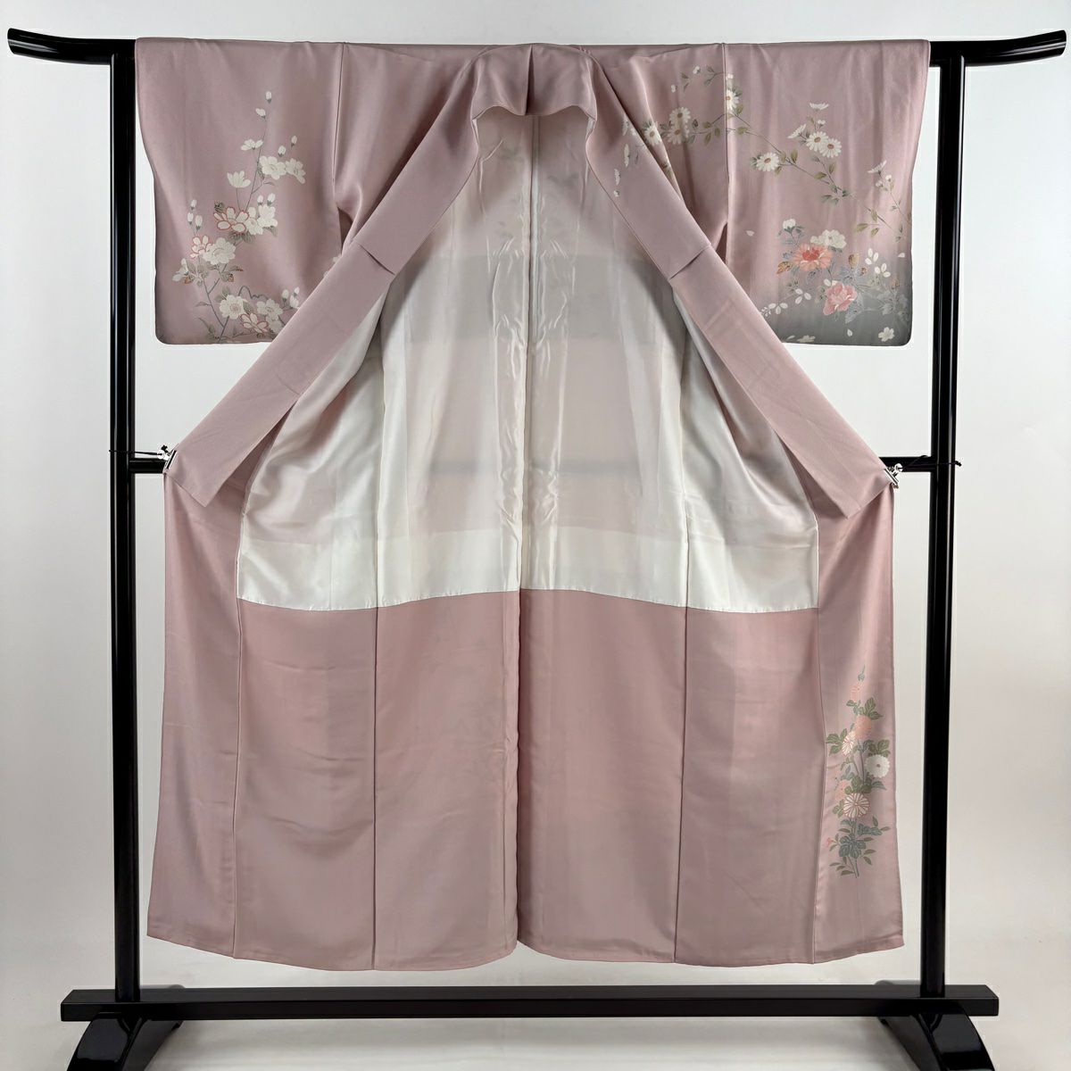 訪問服 身長152cm 袖長62cm S 雙層 牡丹 菊花 漸層 粉紅 純蠶絲 名品級
