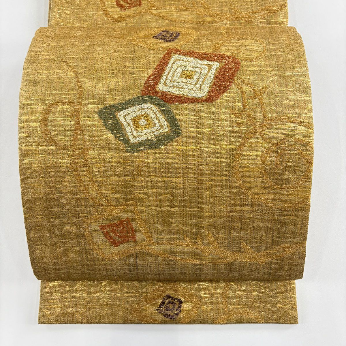 【美品】 袋帶 名品級 菱 蔦 菱 金金箔 金色 六通 純蠶絲