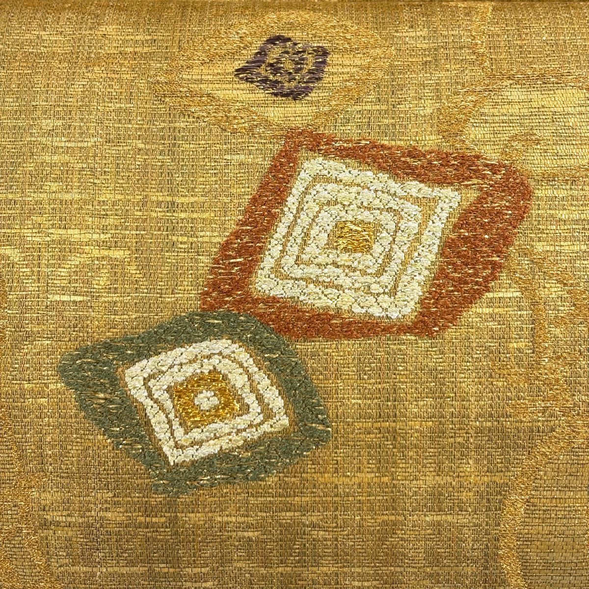 【美品】 袋帶 名品級 菱 蔦 菱 金金箔 金色 六通 純蠶絲