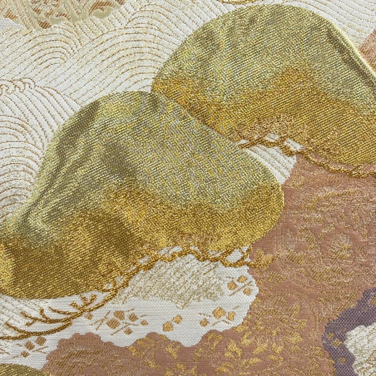 【美品】 袋帶 名品級 落款あり 本家加納 笠松樹 道長取 金絲 金金箔 金色 六通 純蠶絲