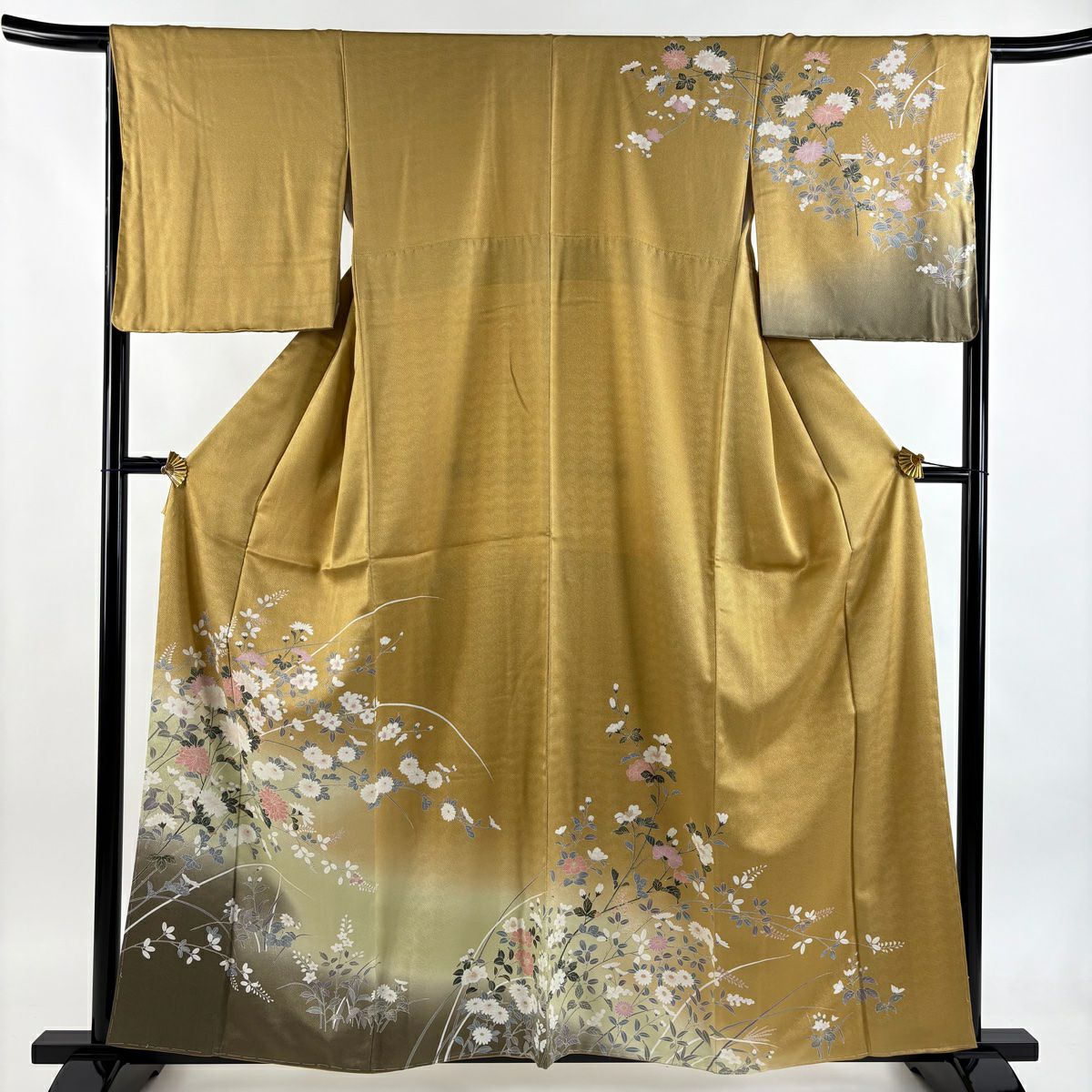 【美品】訪問服 身長158cm 袖長66cm M 雙層 菊花 萩 漸層 黃土 純蠶絲 優品級