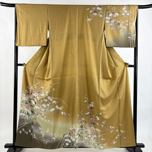 【美品】訪問服 身長158cm 袖長66cm M 雙層 菊花 萩 漸層 黃土 純蠶絲 優品級