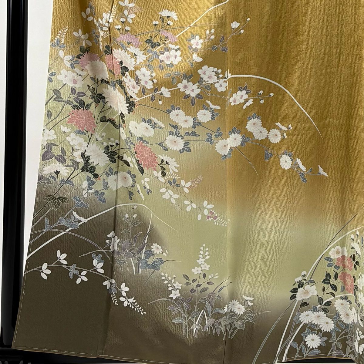 【美品】訪問服 身長158cm 袖長66cm M 雙層 菊花 萩 漸層 黃土 純蠶絲 優品級
