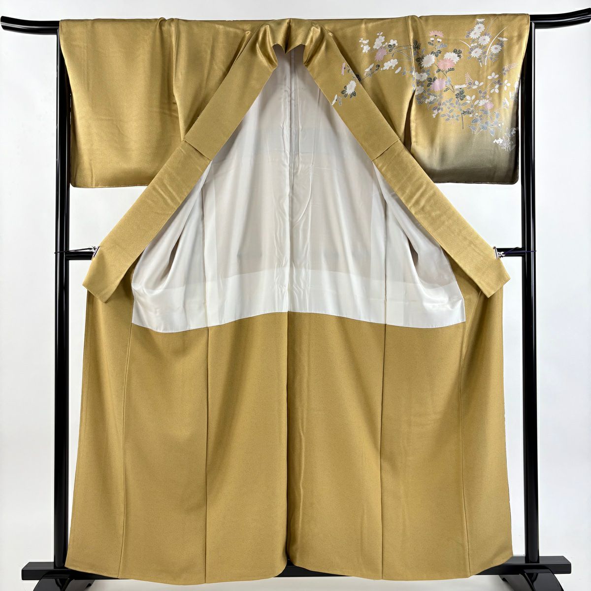 【美品】訪問服 身長158cm 袖長66cm M 雙層 菊花 萩 漸層 黃土 純蠶絲 優品級