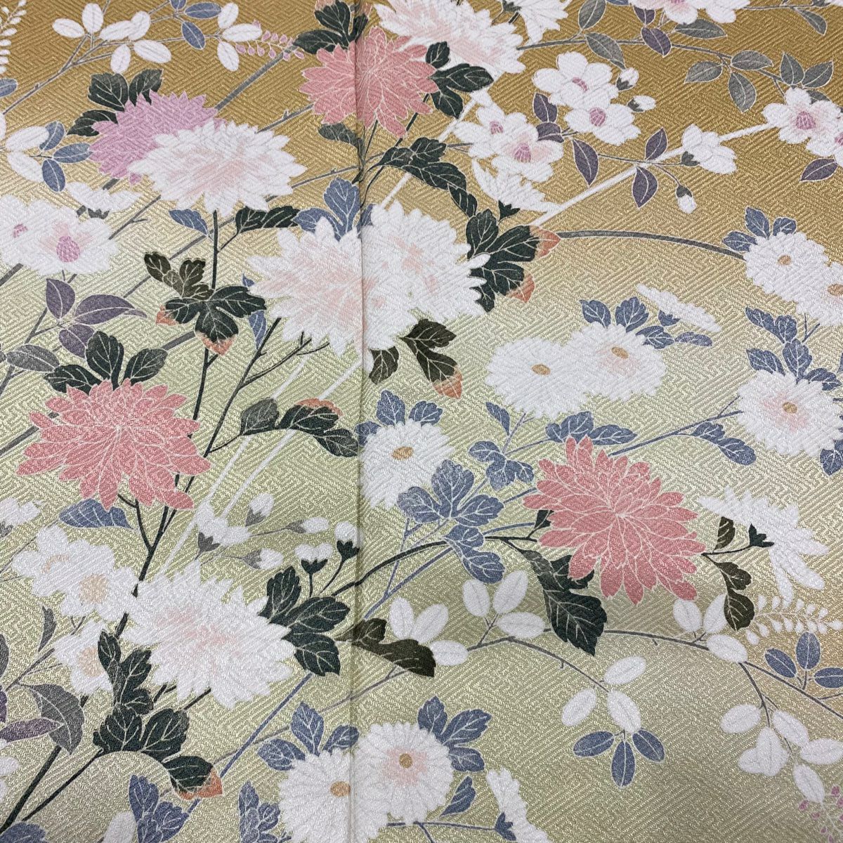 【美品】訪問服 身長158cm 袖長66cm M 雙層 菊花 萩 漸層 黃土 純蠶絲 優品級