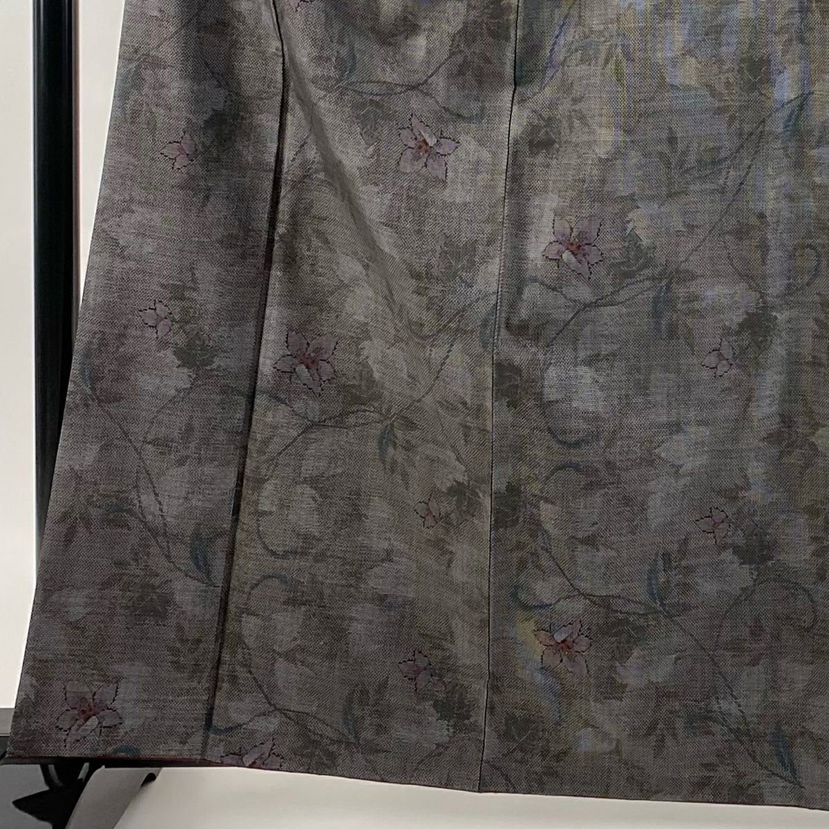 【美品】 紬織織 身長163cm 袖長62.5cm S 雙層 草花紋紋 灰茶 純蠶絲 秀品級