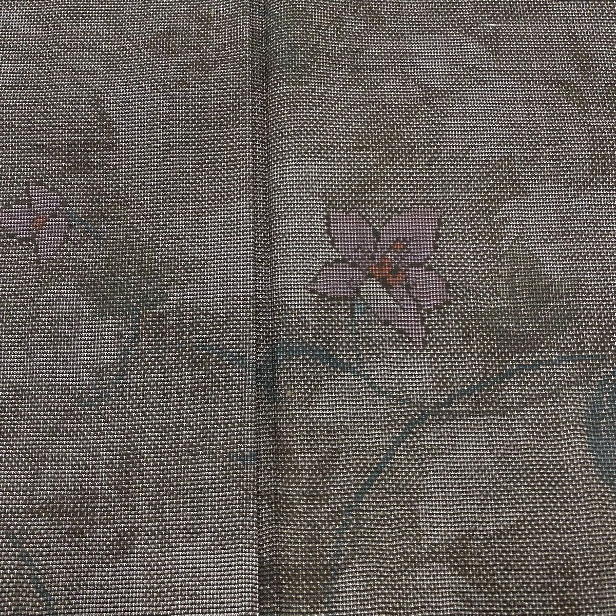 【美品】 紬織織 身長163cm 袖長62.5cm S 雙層 草花紋紋 灰茶 純蠶絲 秀品級
