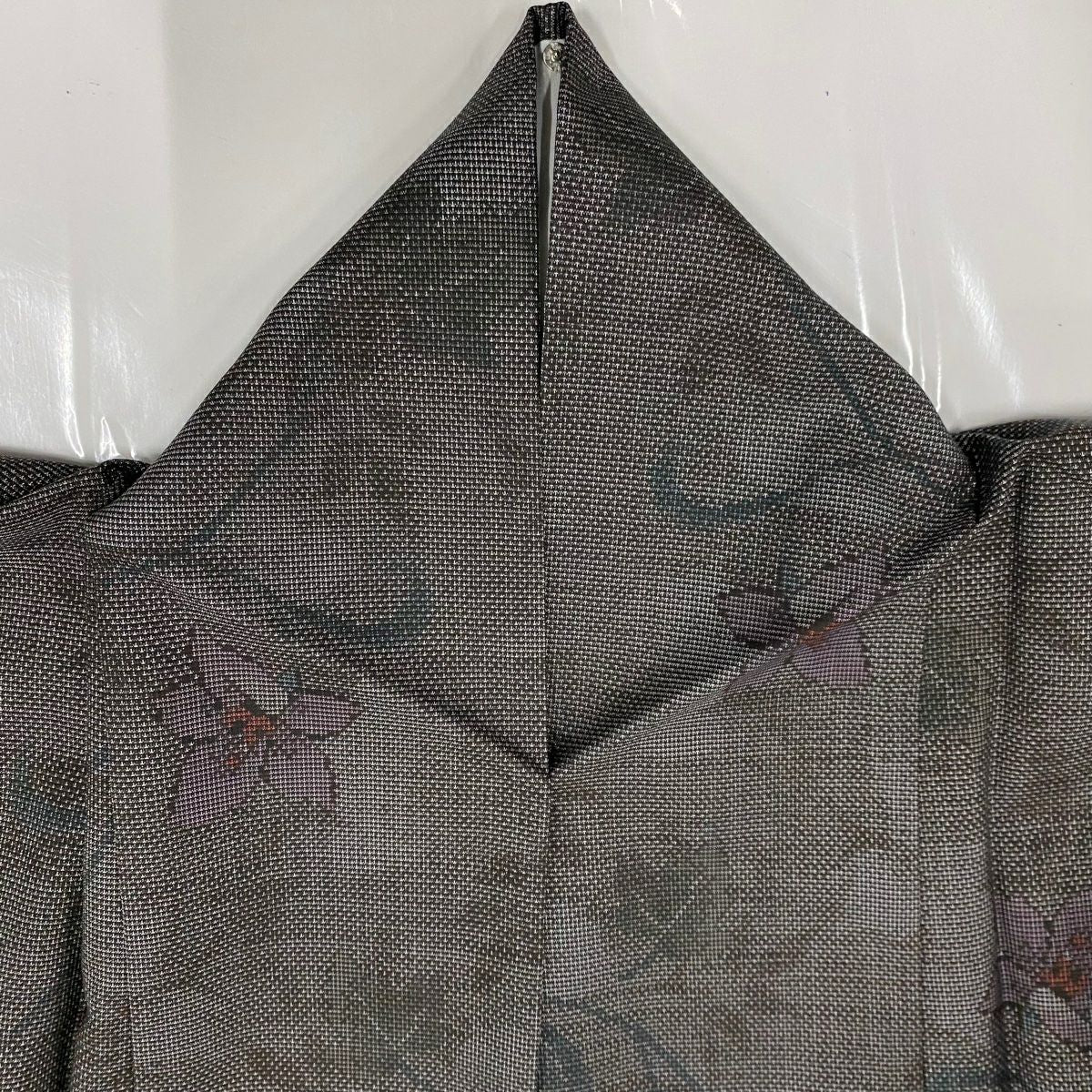【美品】 紬織織 身長163cm 袖長62.5cm S 雙層 草花紋紋 灰茶 純蠶絲 秀品級