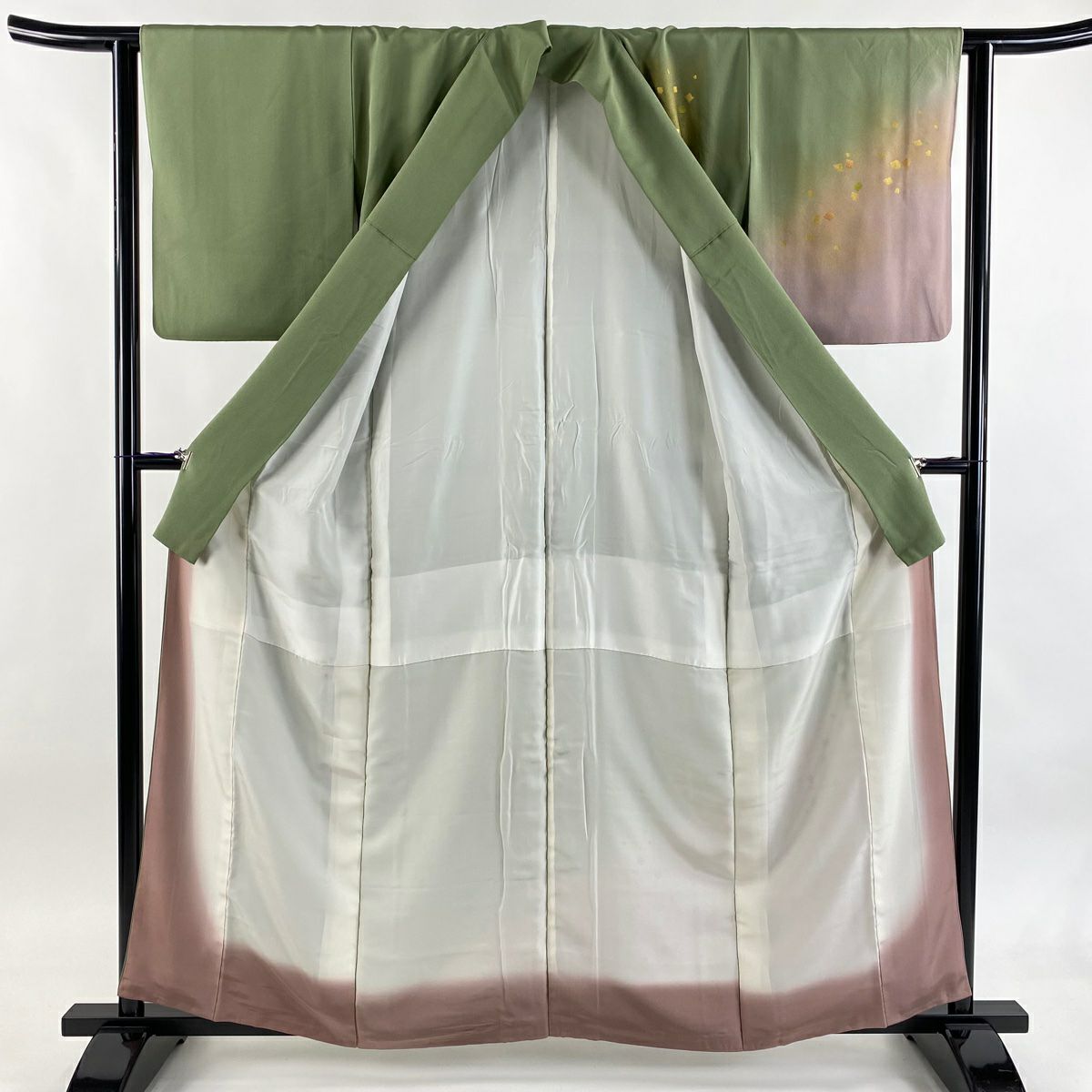 付下 身長160cm 袖長62cm S 雙層 金金箔散布紋 金銀彩 漸層 淺綠 純蠶絲 優品級