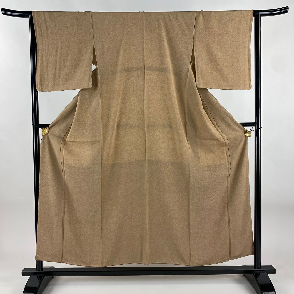 【美品】 江戶小紋 身長154.5cm 袖長63.5cm S 雙層 落款あり 幾何學 薄茶 純蠶絲 秀品級