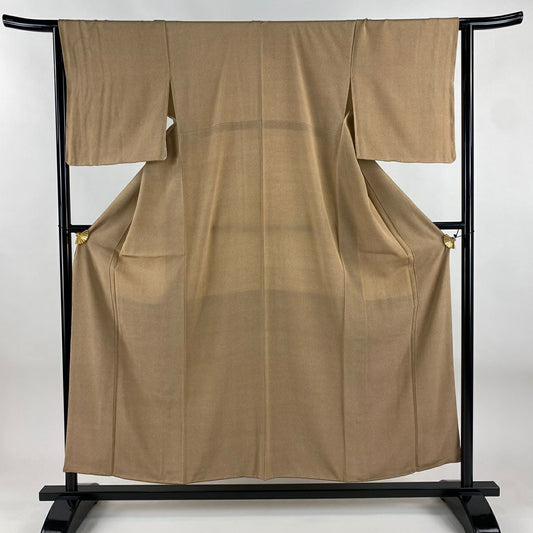【美品】 江戶小紋 身長154.5cm 袖長63.5cm S 雙層 落款あり 幾何學 薄茶 純蠶絲 秀品級
