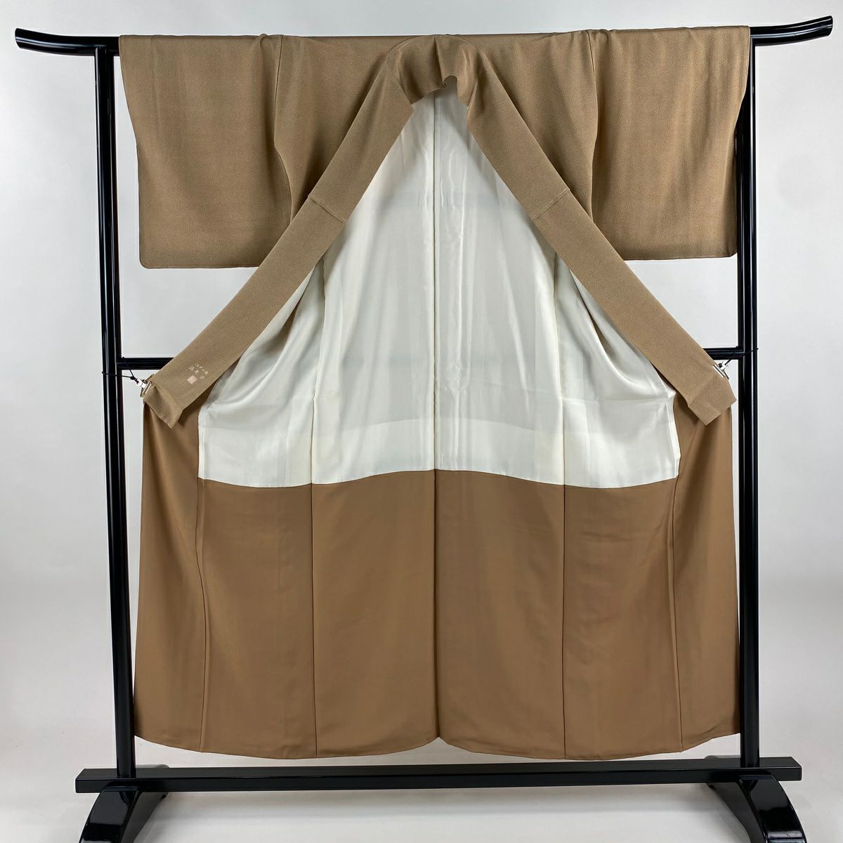 【美品】 江戶小紋 身長154.5cm 袖長63.5cm S 雙層 落款あり 幾何學 薄茶 純蠶絲 秀品級