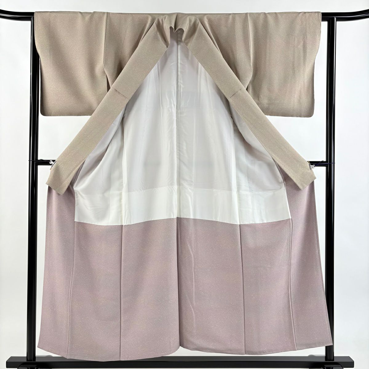 【美品】 小紋 身長155cm 袖長62.5cm S 雙層 幾何學圖案 漸層 灰茶 純蠶絲 秀品級 一個紋
