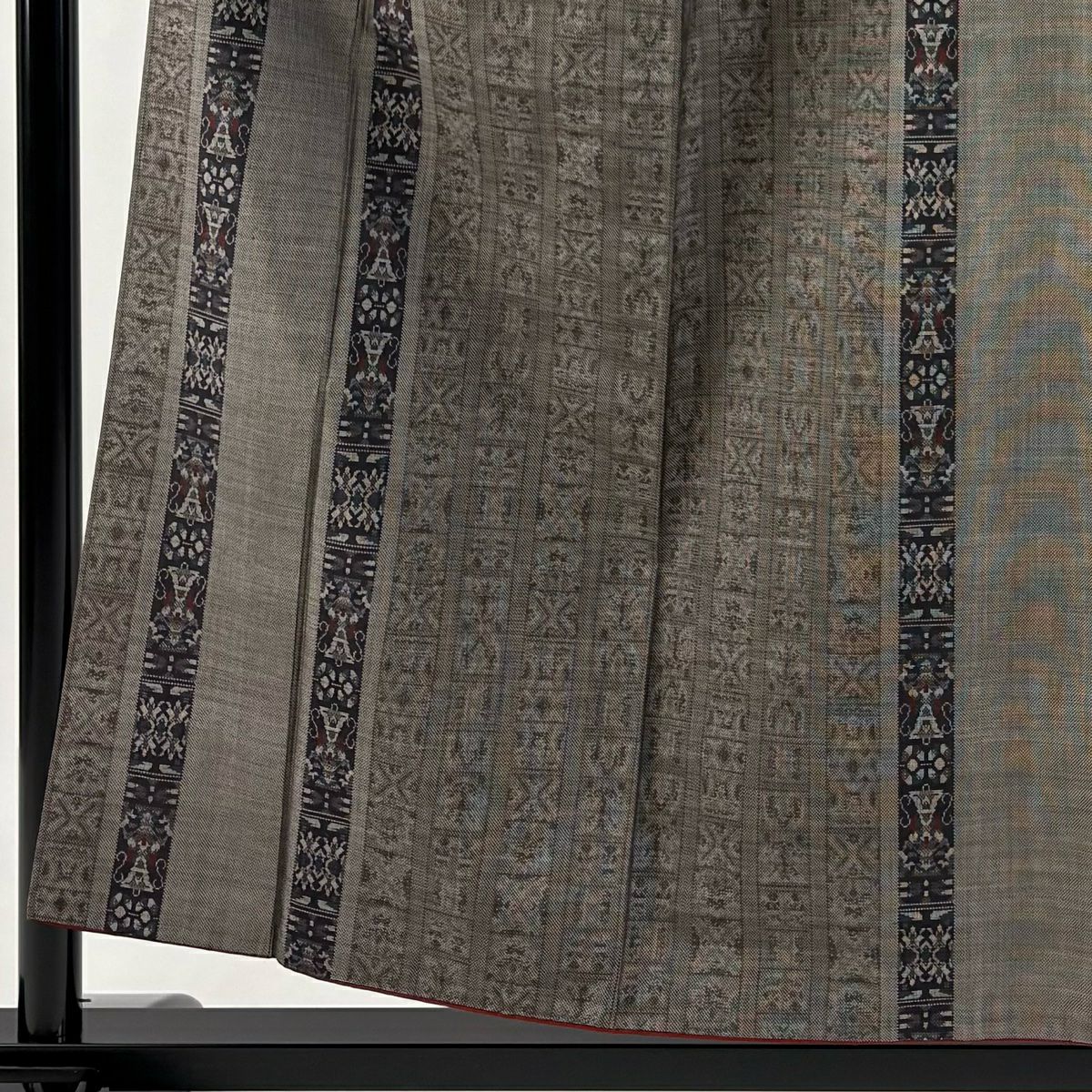 【美品】 紬織 身長155cm 袖長63cm S 雙層 縞 幾何圖案 焦茶 純蠶絲 秀品級