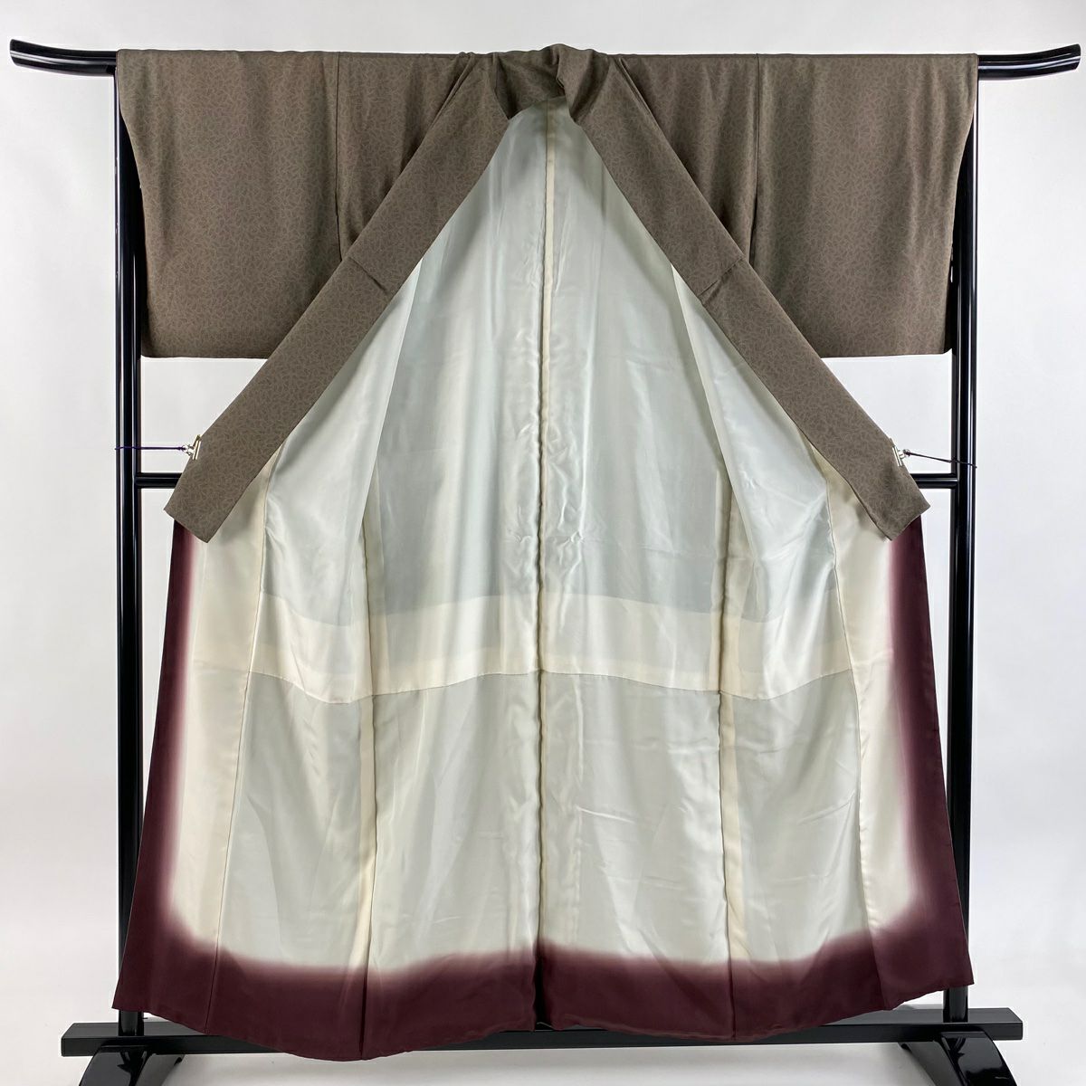 【美品】 小紋 身長155.5cm 袖長65.5cm M 雙層 幾何學 小豆 純蠶絲 秀品級