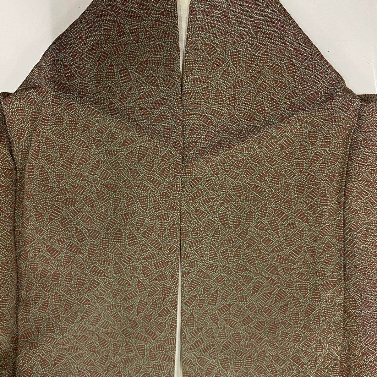 【美品】 小紋 身長155.5cm 袖長65.5cm M 雙層 幾何學 小豆 純蠶絲 秀品級