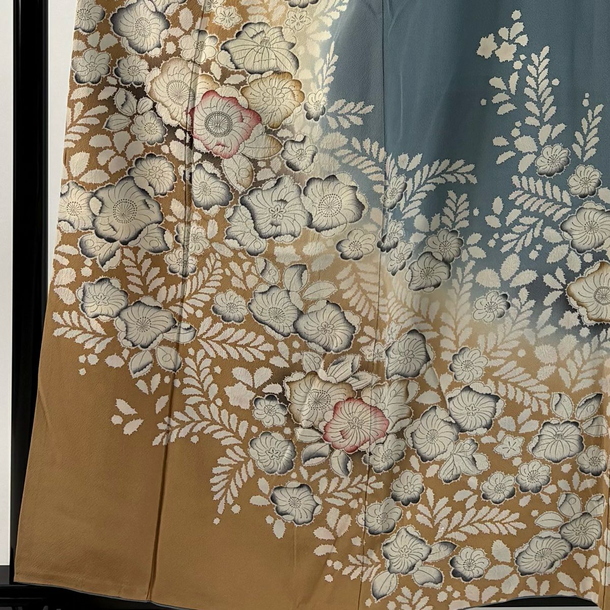 訪問服 身長158.5cm 袖長66cm M 雙層 辻花染圖案 染分 漸層 淺茶 純蠶絲 優品級