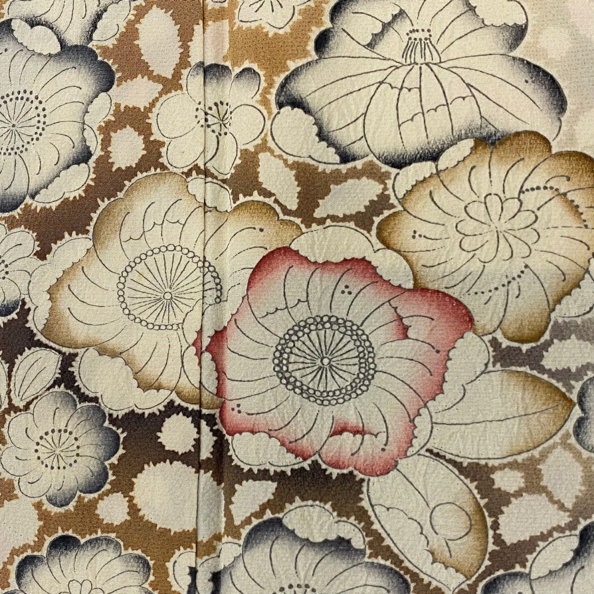 訪問服 身長158.5cm 袖長66cm M 雙層 辻花染圖案 染分 漸層 淺茶 純蠶絲 優品級