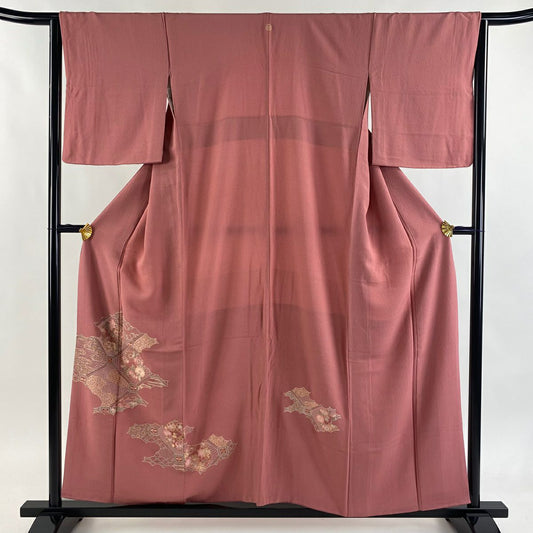 付下 身長154.5cm 袖長63.5cm S 雙層 蜀江紋 花丸紋 刺繡 粉紅 純蠶絲 秀品級 一個紋
