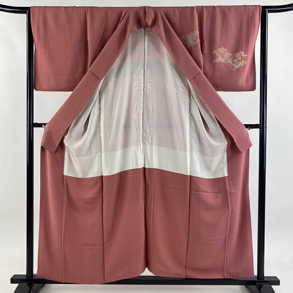 付下 身長154.5cm 袖長63.5cm S 雙層 蜀江紋 花丸紋 刺繡 粉紅 純蠶絲 秀品級 一個紋