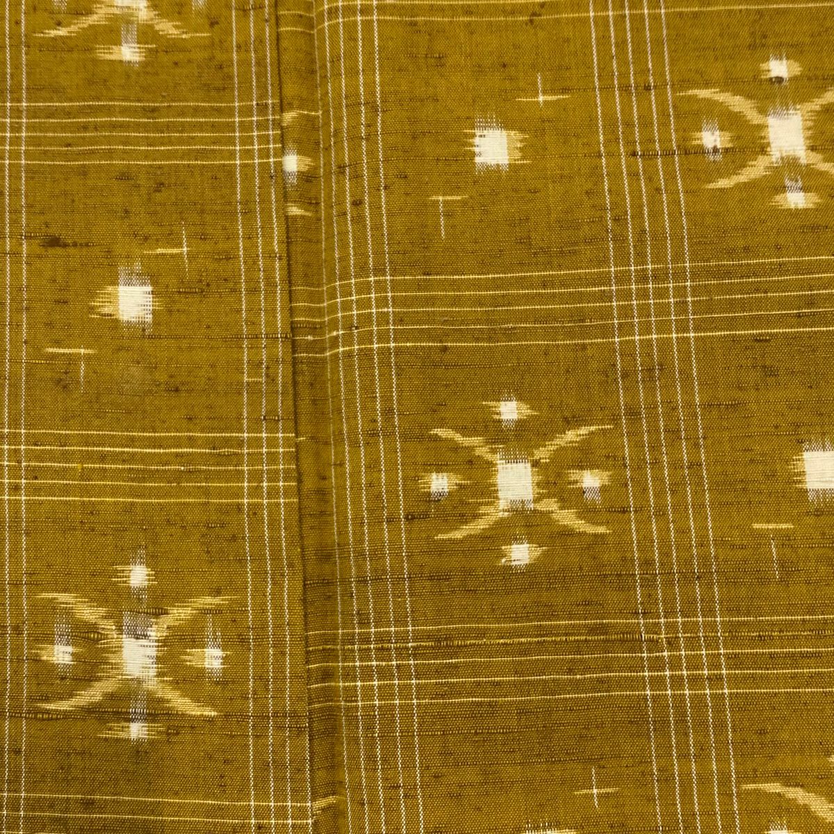 【美品】 紬織 身長163.5cm 袖長63.5cm S 單層 格子 幾何學 山吹茶 純蠶絲 秀品級