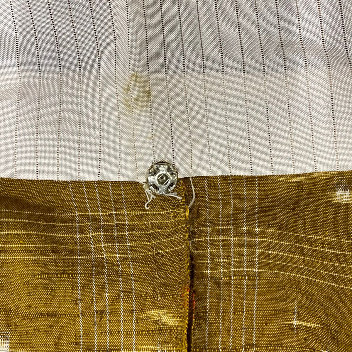 【美品】 紬織 身長163.5cm 袖長63.5cm S 單層 格子 幾何學 山吹茶 純蠶絲 秀品級