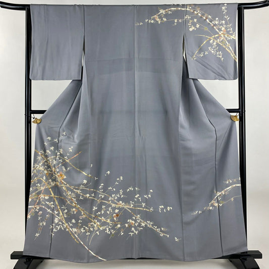 訪問服 身長158cm 袖長63cm S 雙層 菊花 蔓帶 金銀彩 金絲 灰紫 純蠶絲 秀品級