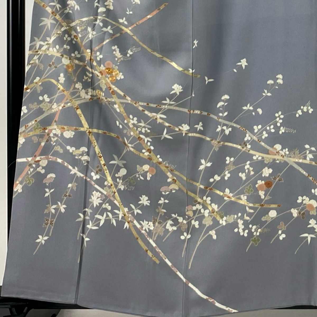 訪問服 身長158cm 袖長63cm S 雙層 菊花 蔓帶 金銀彩 金絲 灰紫 純蠶絲 秀品級
