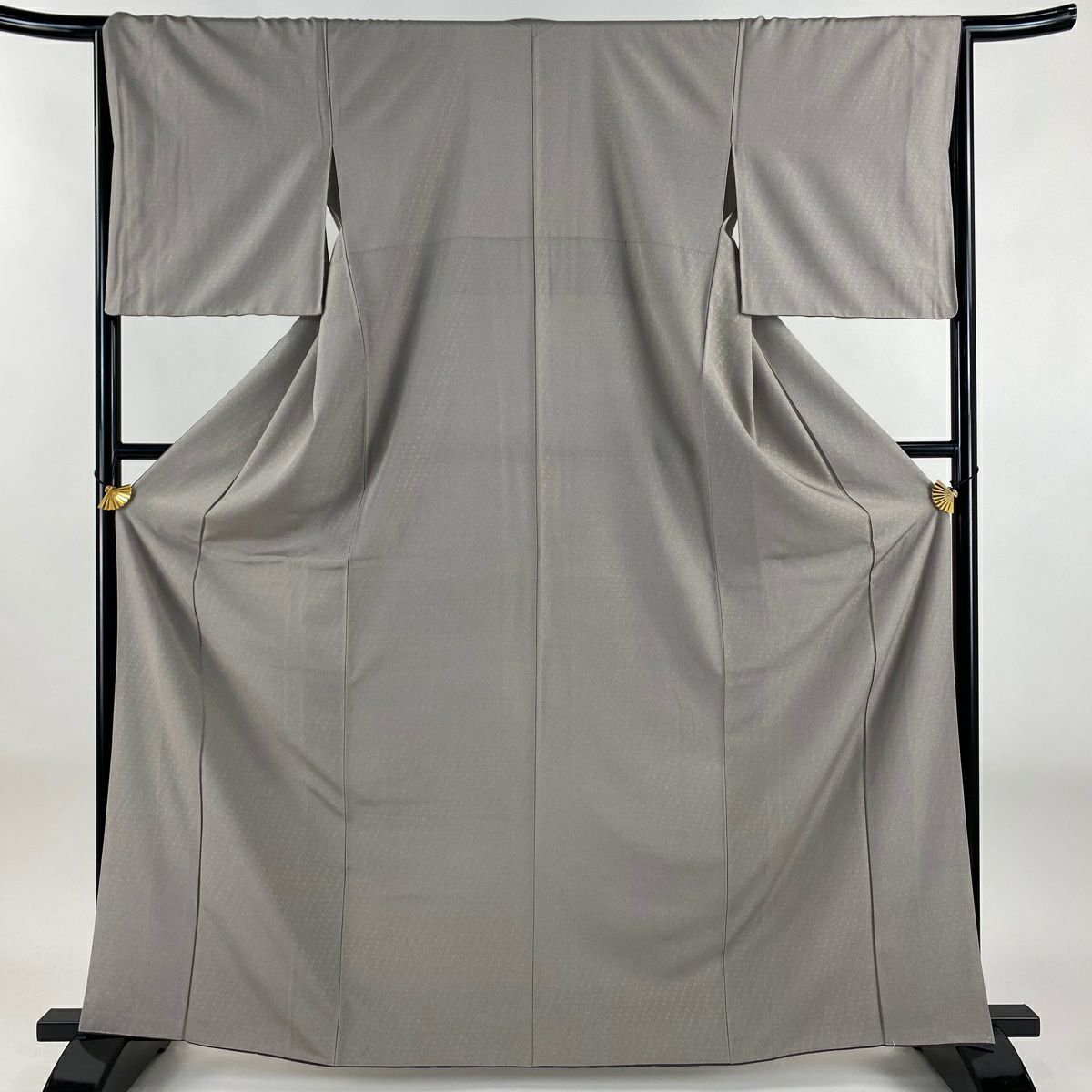 【美品】 小紋 身長163.5cm 袖長64.5cm M 雙層 幾何學 金彩裝飾 灰紫 純蠶絲 秀品級